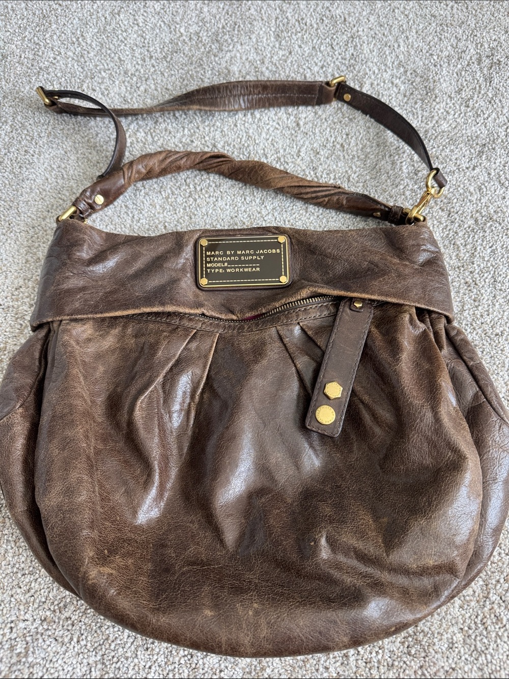 Marc by Marc Jacobs Brown Leather Shoulder Hobo with Gold Plaque